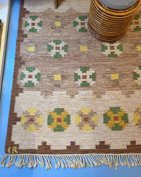 Vintage flat weave rug by Ida Rydelius (IR)