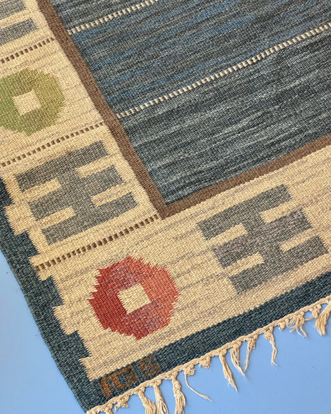 Vintage flat weave rug by Anna-Greta Sjöqvist (AGS)