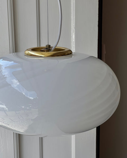Vintage Murano oval white swirl ceiling lamp (D40)