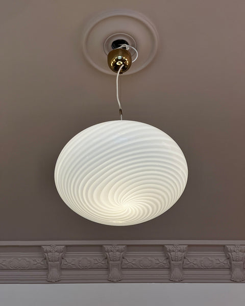 Vintage oval white swirl Murano ceiling lamp (D40)