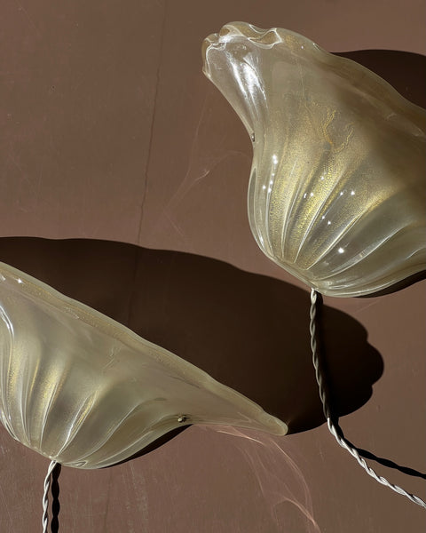 Vintage golden Murano shell wall lamps (2 available)