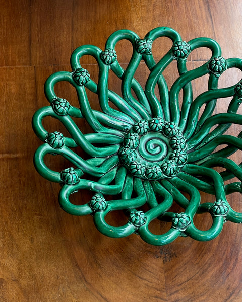 Vintage green ceramic basket