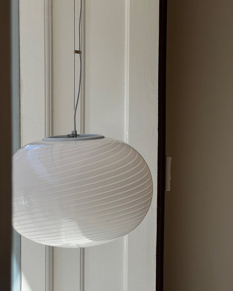 Vintage Murano oval white swirl ceiling lamp (D40)