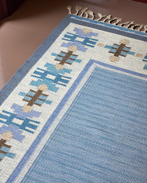 Vintage blue flat weave rug by Ingegerd Silow (IS)
