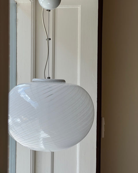 Vintage Murano oval white swirl ceiling lamp (D40)