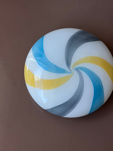 Vintage Murano white/blue/yellow swirl ceiling/wall lamp (D35)