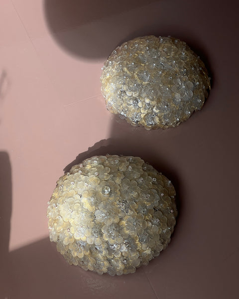 Vintage clear/golden Murano flower ceiling/wall lamp (D35)