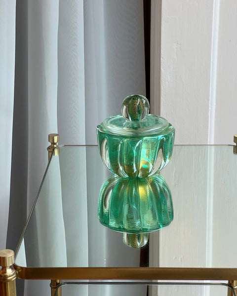 Vintage green Murano bonbonniere