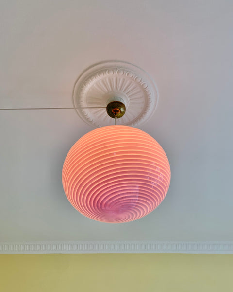 Vintage oval pink swirl Murano ceiling lamp (D40)