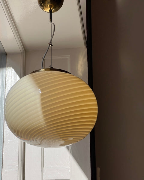 Vintage oval yellow swirl Murano ceiling lamp (D40)
