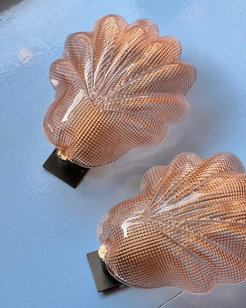 Pair of vintage pink Murano shell wall lamps