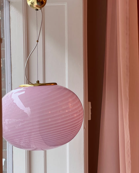 Vintage oval pink swirl Murano ceiling lamp (D45)