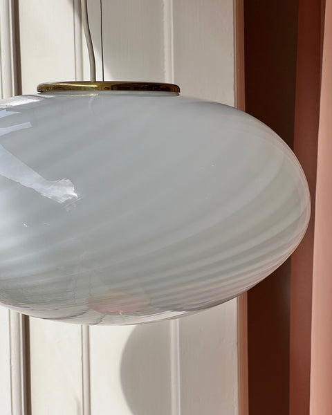 Vintage oval white swirl Murano ceiling lamp (D40)