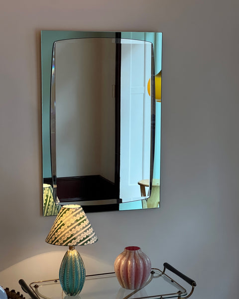 Large vintage Italian mirror with turquoise mirror frame