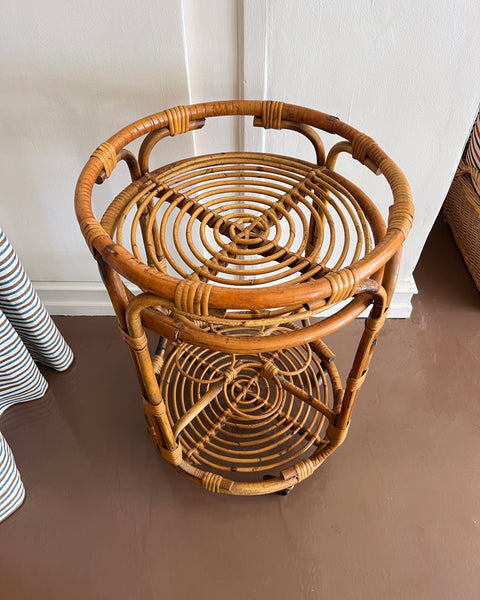 Vintage rattan trolley/table with wheels