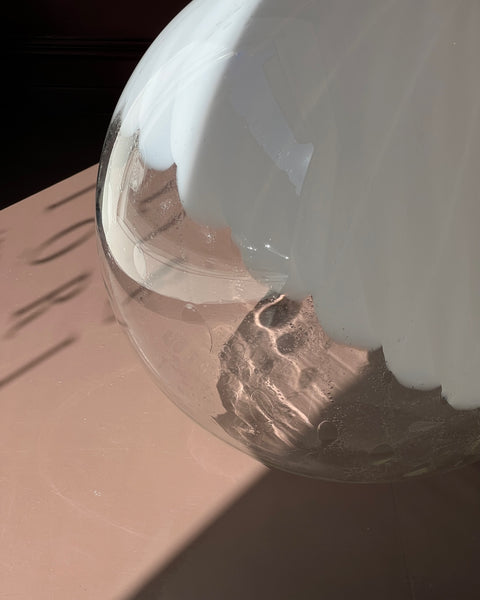 Large vintage white clear Murano ceiling lamp (D50)