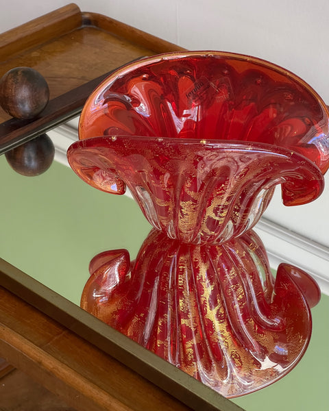 Vintage orange-red/golden Murano shell