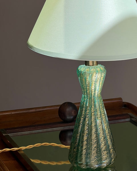 Vintage golden green Murano table lamp (with shade)