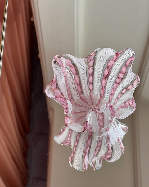 Vintage pink/golden/white Murano latticino handkerchief bowl