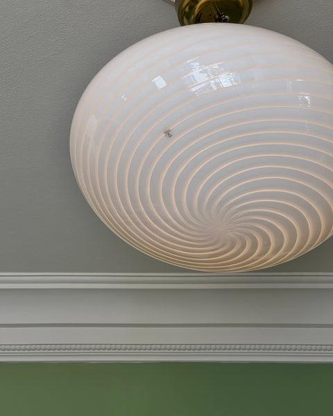 Vintage Murano oval white swirl ceiling lamp (D45)