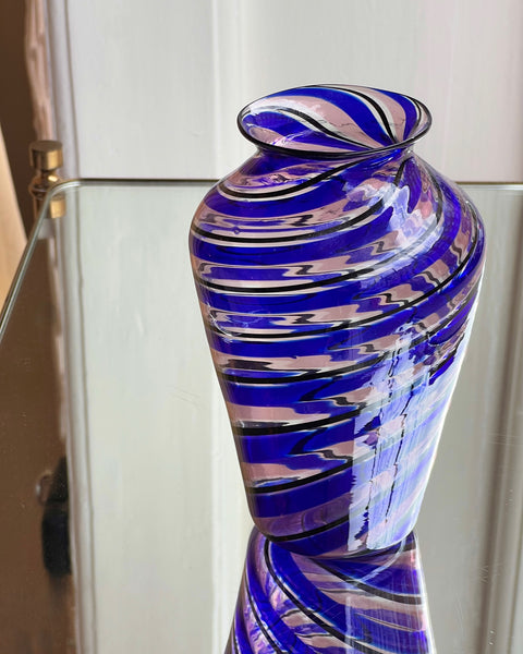 Vintage blue swirl Murano vase
