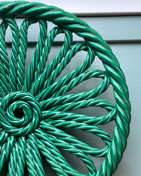 Vintage green ceramic basket