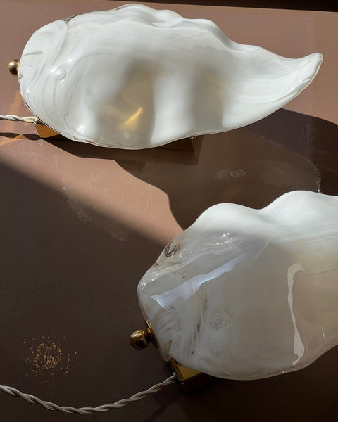 Vintage milky white Murano leaf wall lamp
