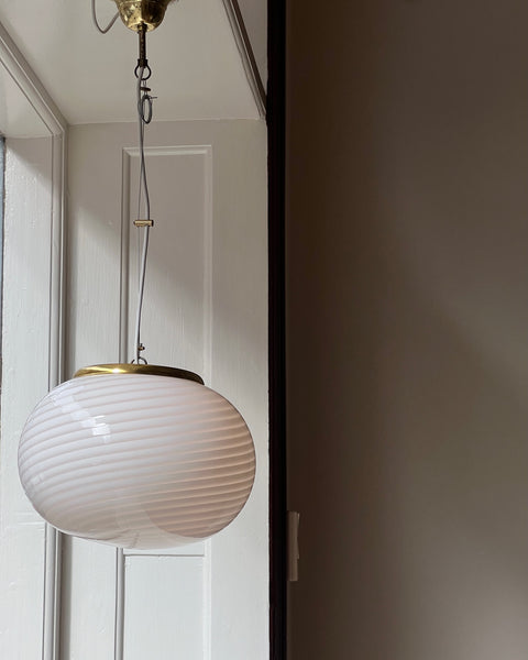 Vintage Murano oval white swirl ceiling lamp (D32)