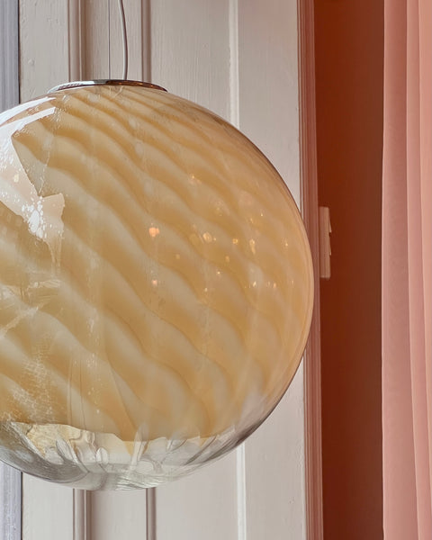 Large vintage golden clear Murano ceiling lamp (D50)