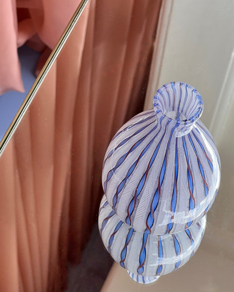 Vintage blue/golden/white Murano latticino vase
