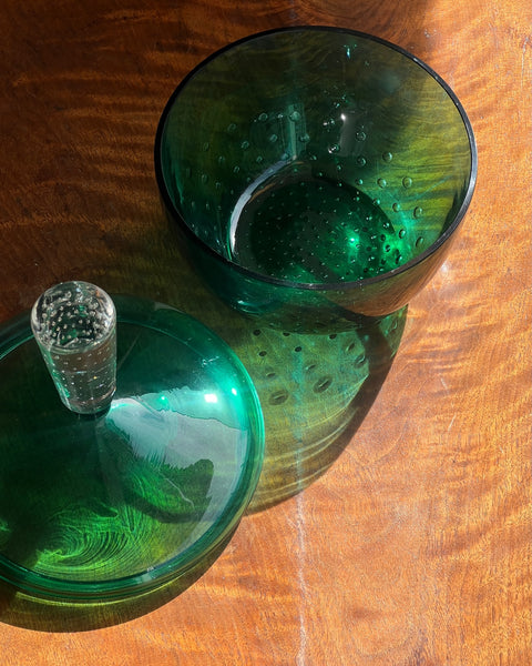 Vintage large green / clear Murano bonbonniere