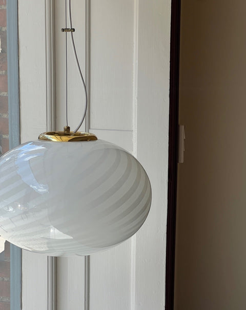 Vintage Murano oval white swirl ceiling lamp (D40)