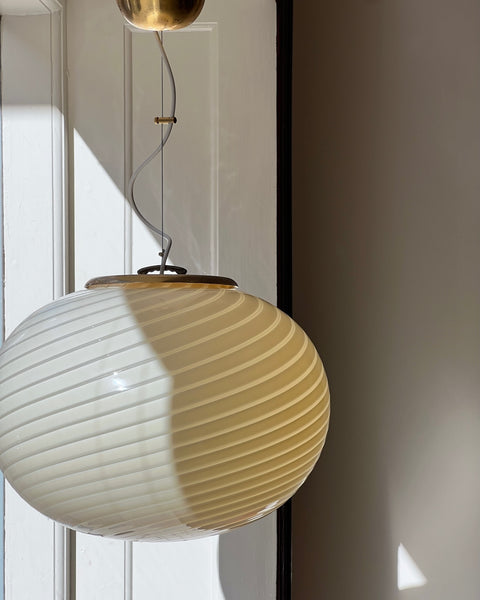 Vintage oval yellow swirl Murano ceiling lamp (D48)