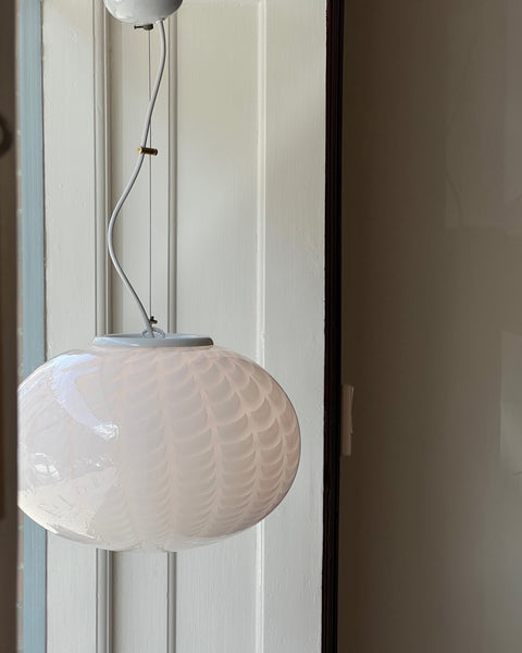 Vintage Murano white vertical pattern oval ceiling lamp (D40)