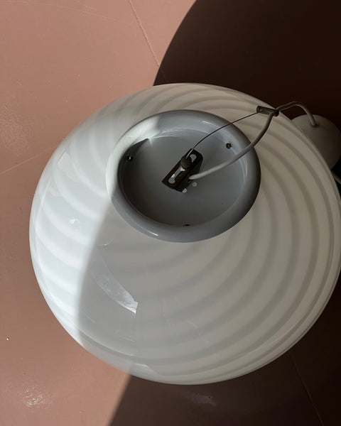 Vintage Murano oval white swirl ceiling lamp (D44)