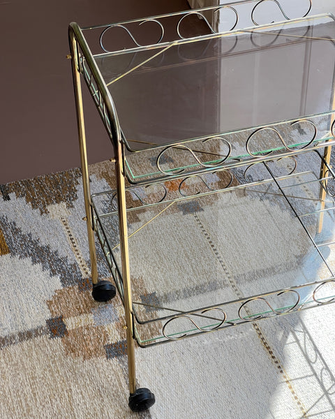 Vintage metal and glass trolley/table with wheels