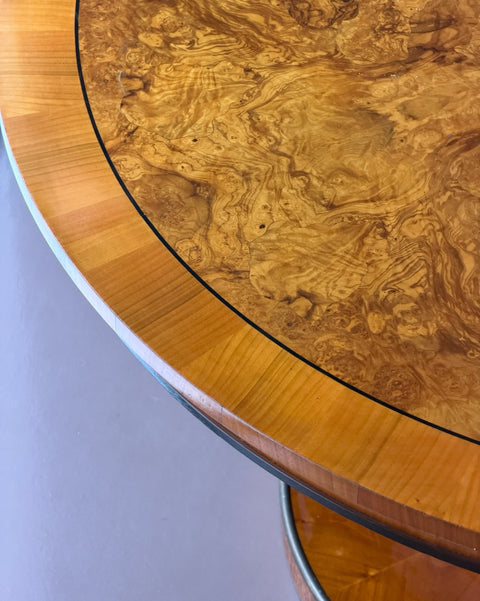 Vintage round lacquered burl wood dining table