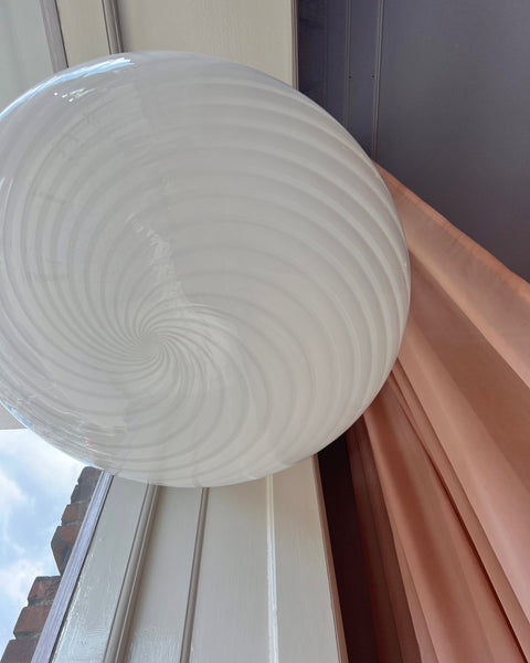 Large vintage oval white swirl Murano ceiling lamp (D50)
