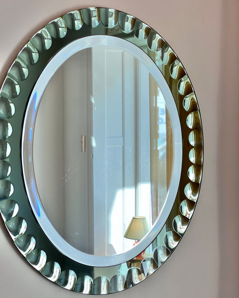 Vintage Italian mirror with green faceted mirror frame