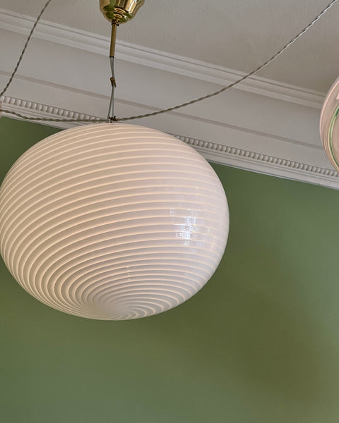 Vintage Murano oval white swirl ceiling lamp (D48)