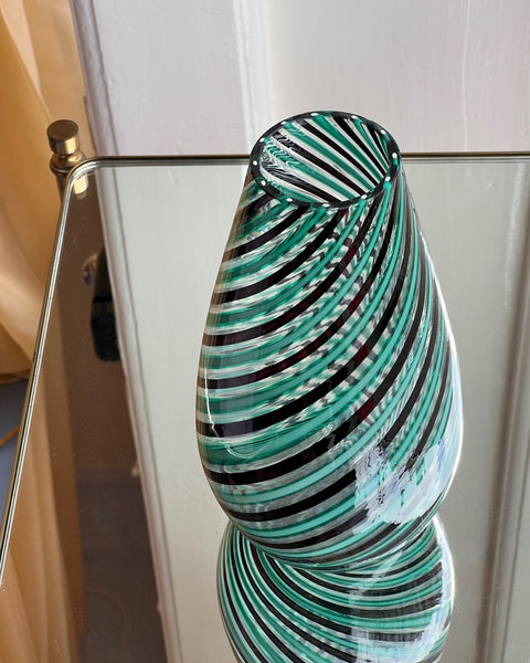 Vintage green/black swirl Murano vase