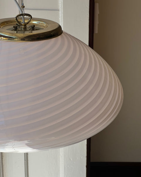 Large vintage oval light pink swirl Murano ceiling lamp (D50)