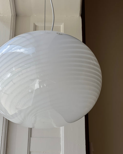 Vintage Murano oval white swirl ceiling lamp (D35)