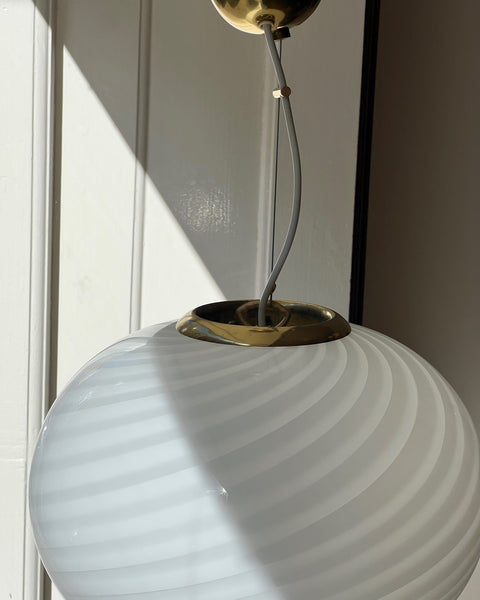 Vintage Murano oval white swirl ceiling lamp (D35)