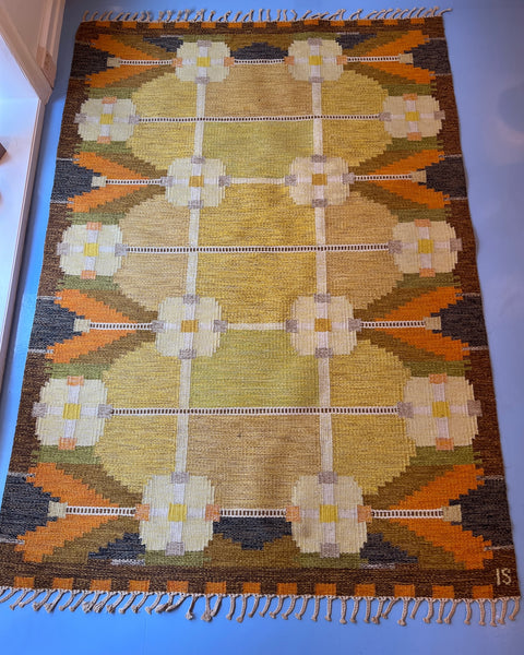 Vintage flat weave rug by Ingegerd Silow (IS)