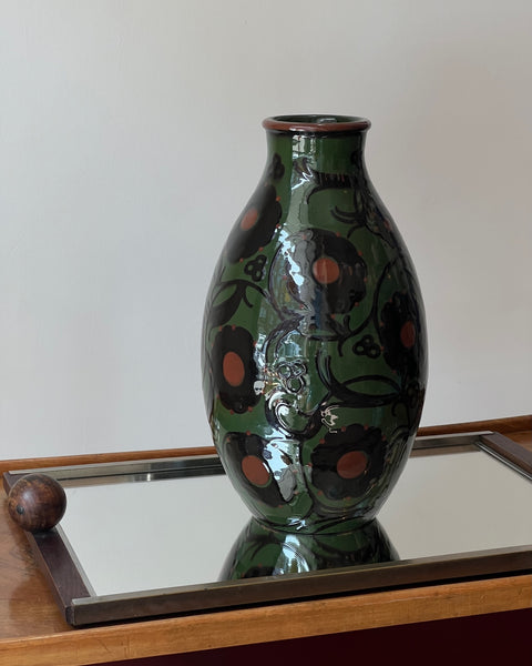 Vintage Alfred Kusche green flower ceramic vase