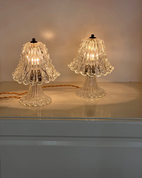 Vintage clear Murano table lamps (Sold as a pair)