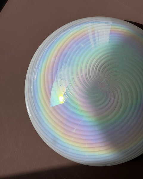 Vintage iridescent white swirl Murano ceiling/wall lamp (D38)