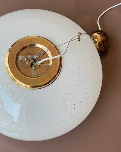 Vintage oval white / silver shimmer Murano ceiling lamp (D50)