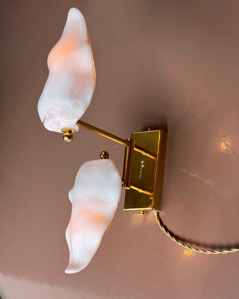 Vintage milky white/pink Murano double wall lamp
